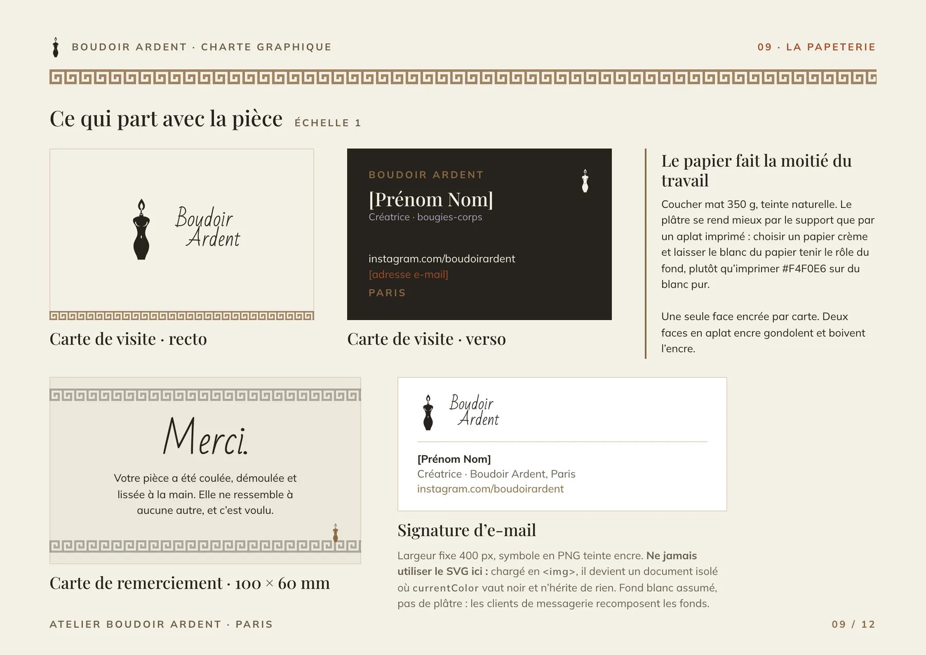 Planche : cartes de visite, carte de remerciement et signature d'e-mail