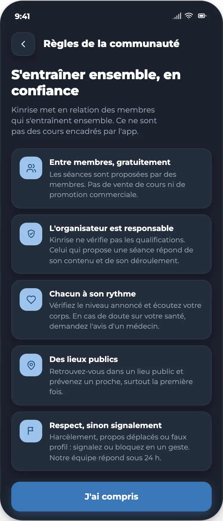 Règles de la communauté : s'entraîner ensemble, en confiance