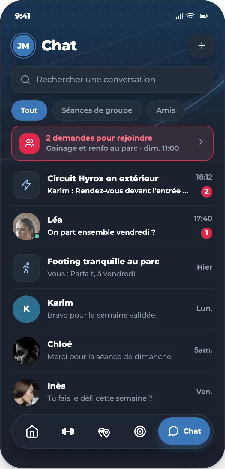 Chat : conversations privées et groupes de séance